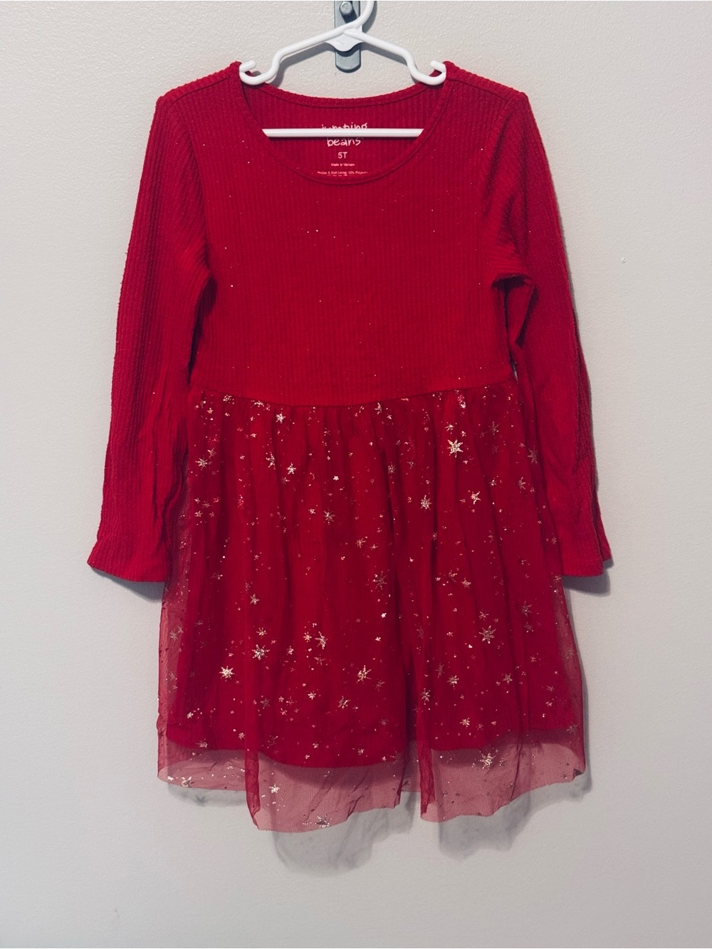 Red Long Sleeve Sparkle Tulle Dress - Girls